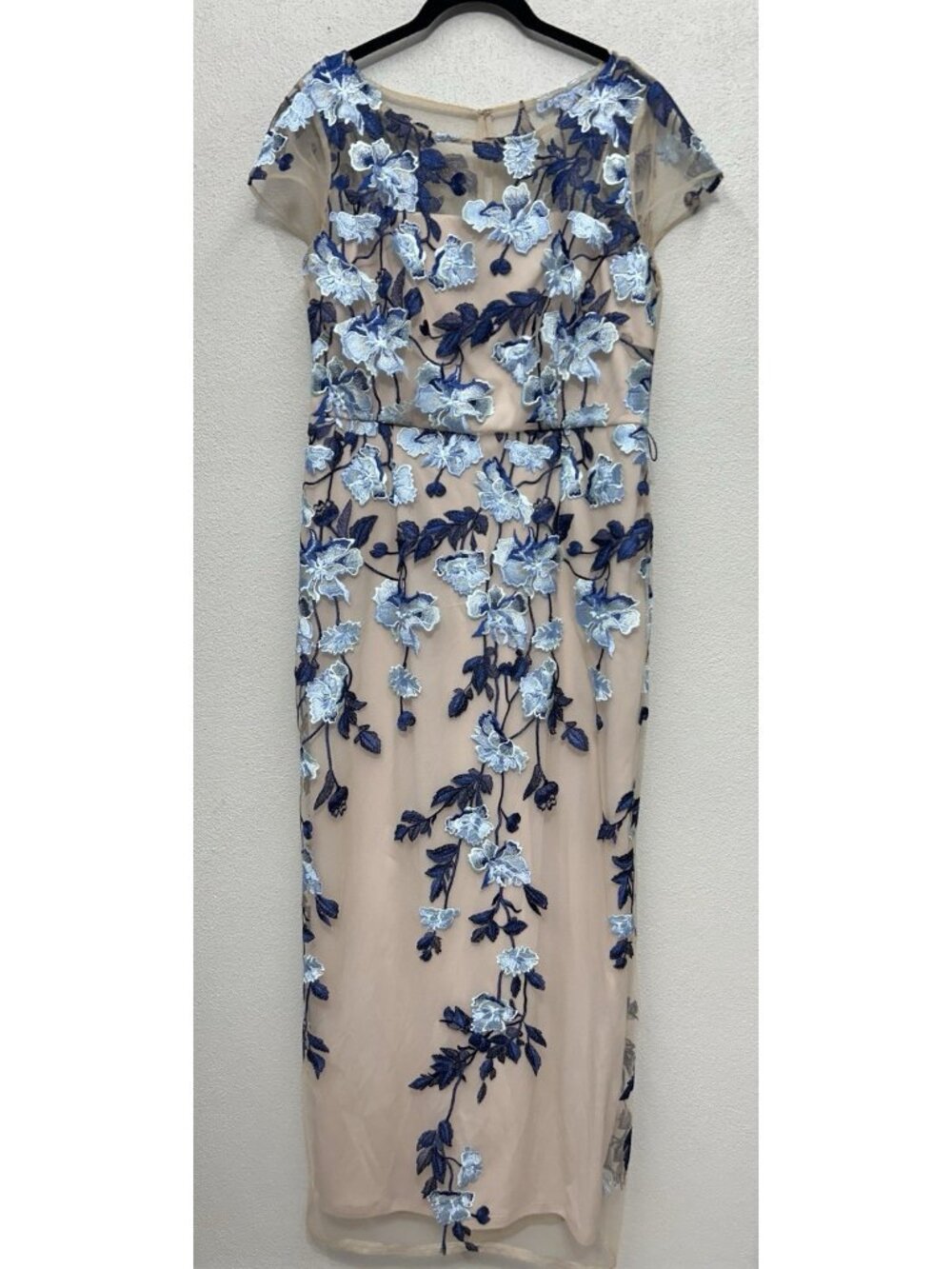 Adrianna Papell Midi Dress Size 12 Blue Floral Embroidered Cocktail Short Sleeve - Picture 11 of 16